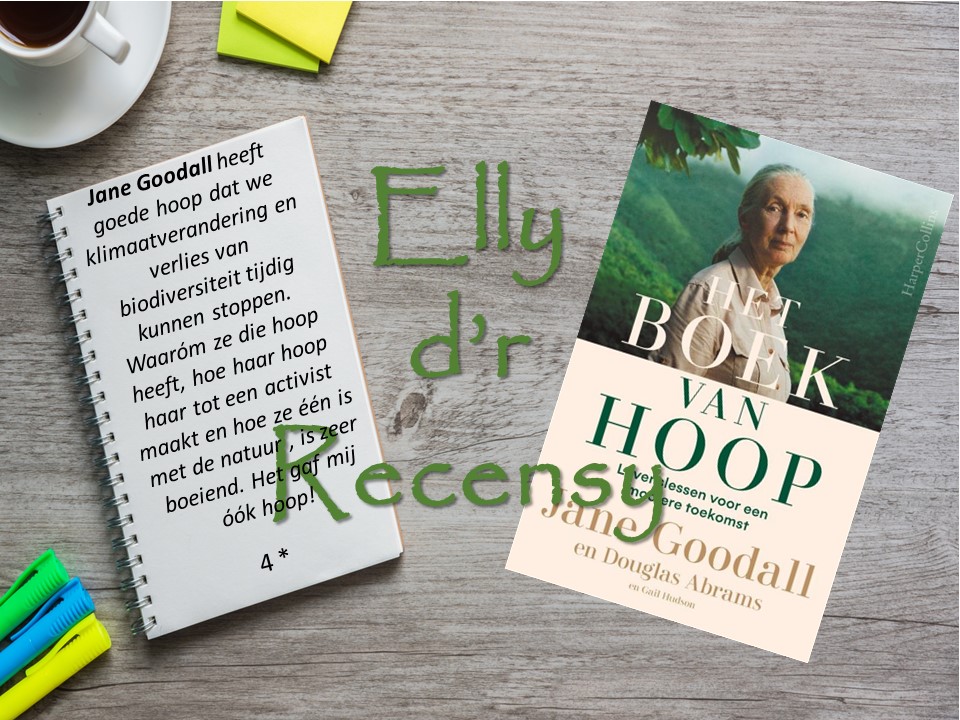 Recensie van Het boek van hoop. Links notitieblok met oordeel, rechts het papieren boek.