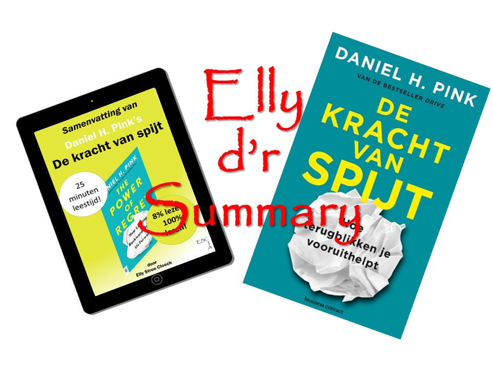 Links samenvatting op tablet, recht cover oorspronkelijke boek De kracht van spijt