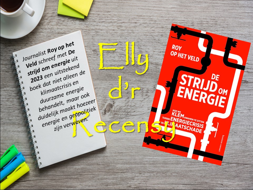 Rechts cover boek De strijd om energie, links korte recensie