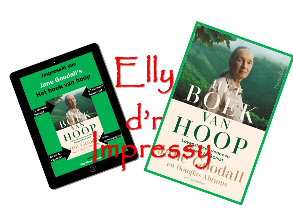 Rechts cover oorsponkelijke boek Het boek van hoop, links de impressie op een tablet