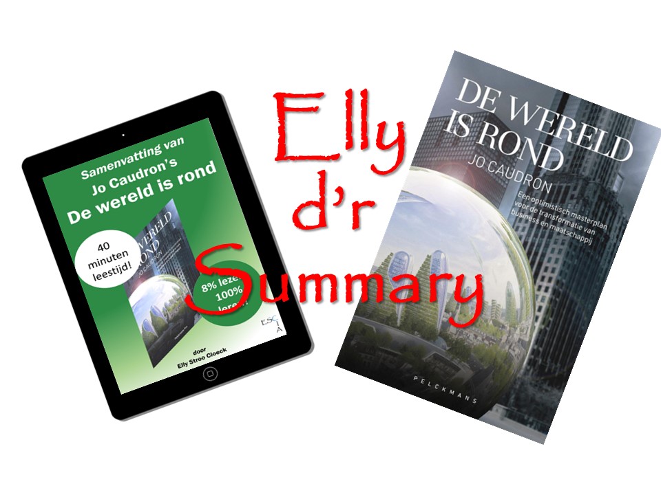 Rechts cover boek De wereld is rond, links iPad met daarop de Samenvatting