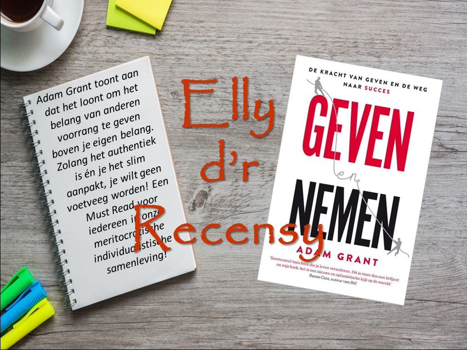 Rechts Cover boek Geven en nemen, links korte recensie op notitieblok