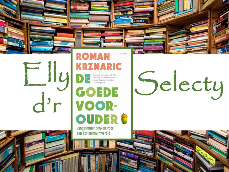 Cover De goede voorouder temidden van stapels boeken